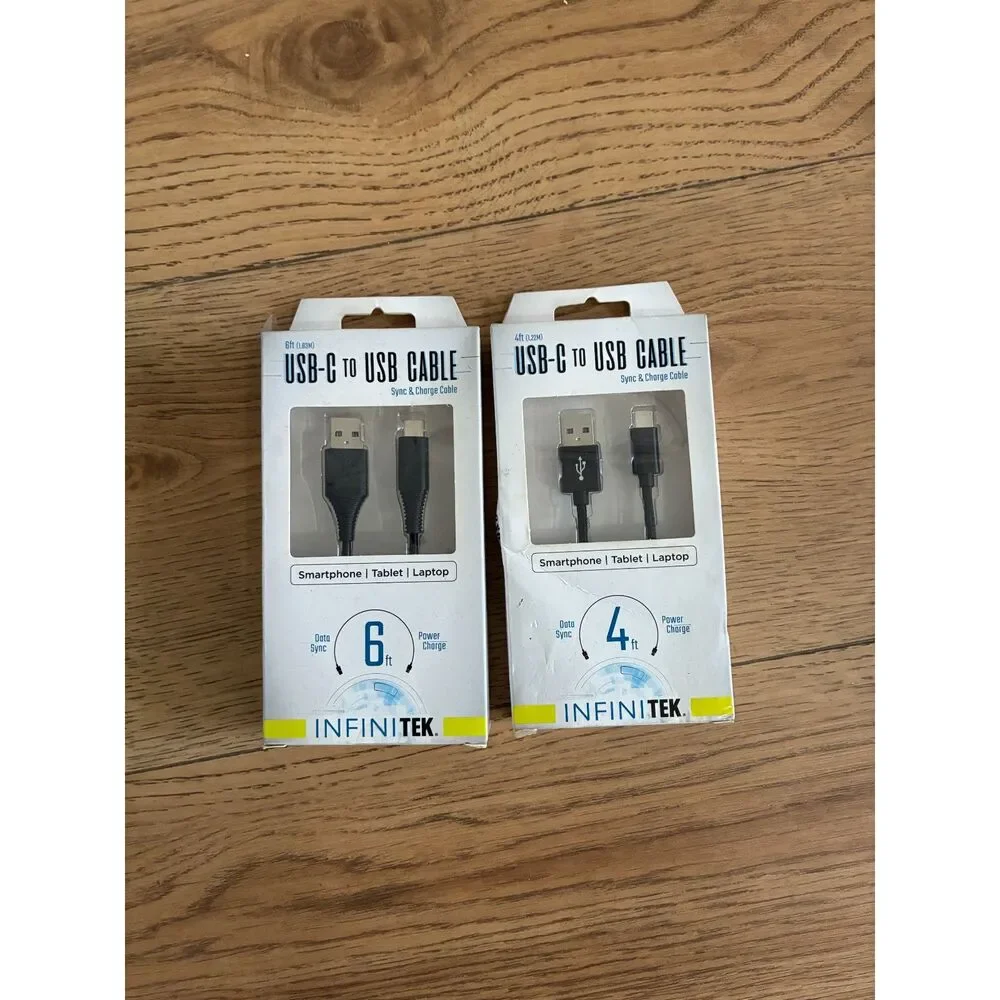 INFINITEK USB-C to USB-A Cable Bundle 6ft + 4ft Sync & Charge Cables (2-Pack)